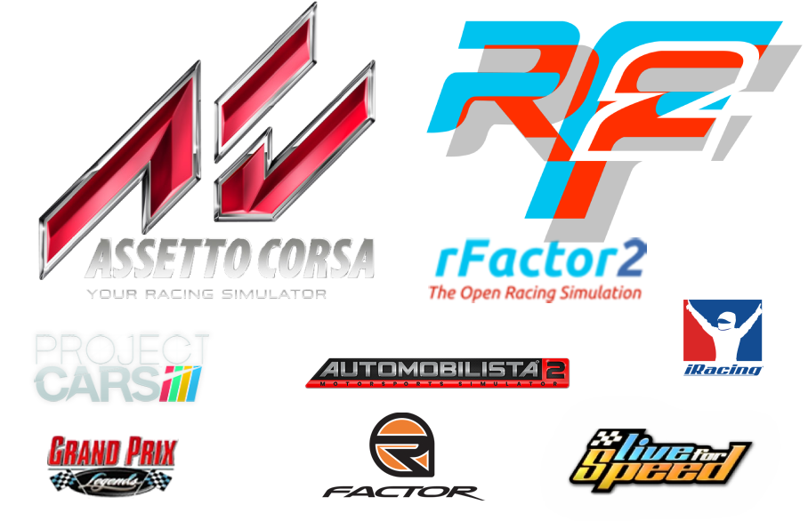 rFactor 2, Assetto Corsa, Project Cars, Automobilista 2, iRacing, Grand Prix Legends, rFactor, Live for Speed